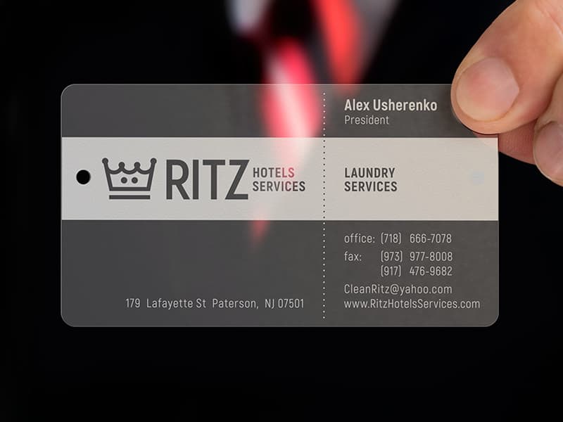 Translucent business card design for RITZ Hotels Services