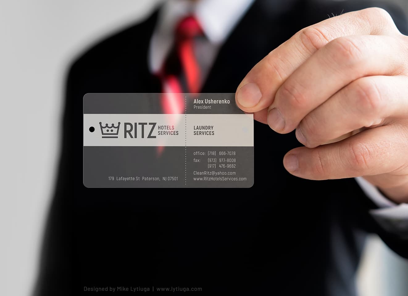 Translucent business card design for RITZ Hotels Services
