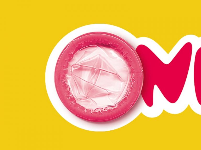 "Only with a condom" promotional logo design and t-shirt art, motivating youngsters to have safe sex with a condom