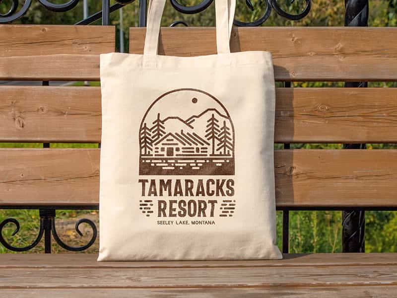 Rebranding for Tamaracks Resont on Seeley Lake, Montana - branded tote bags